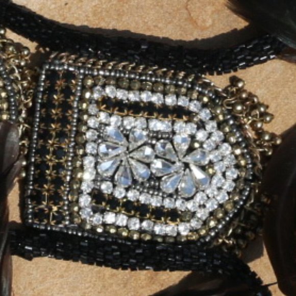 Handmade Bejeweled Necklace Double Medallion Long Tribal Feather Multi Strand - Picture 4 of 10